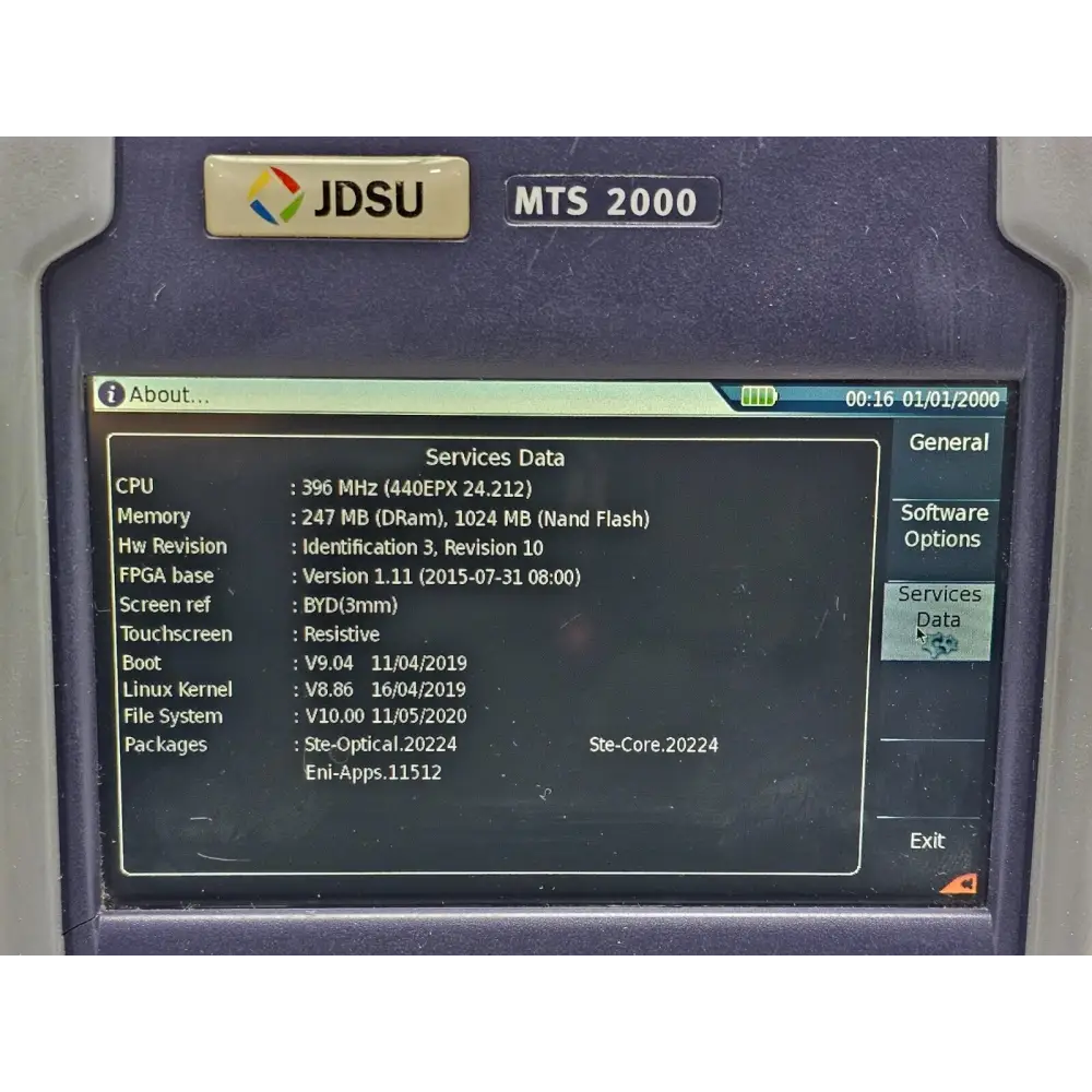 Viavi 4126 MP OTDR module label showing 1310 1550 nm wavelengths and serial number