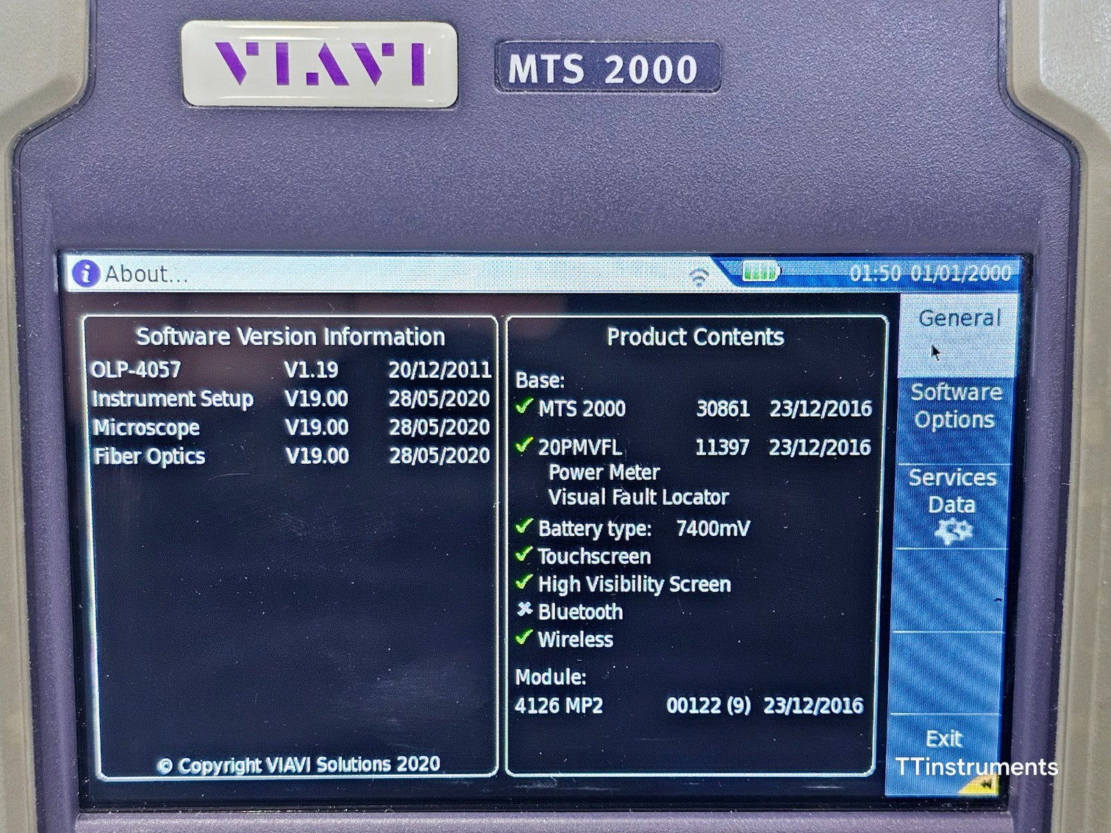 Viavi JDSU MTS 2000 PM/VFL with 4126 MP2 Metro PON 1310/1550 nm OTDR 46/45 dB