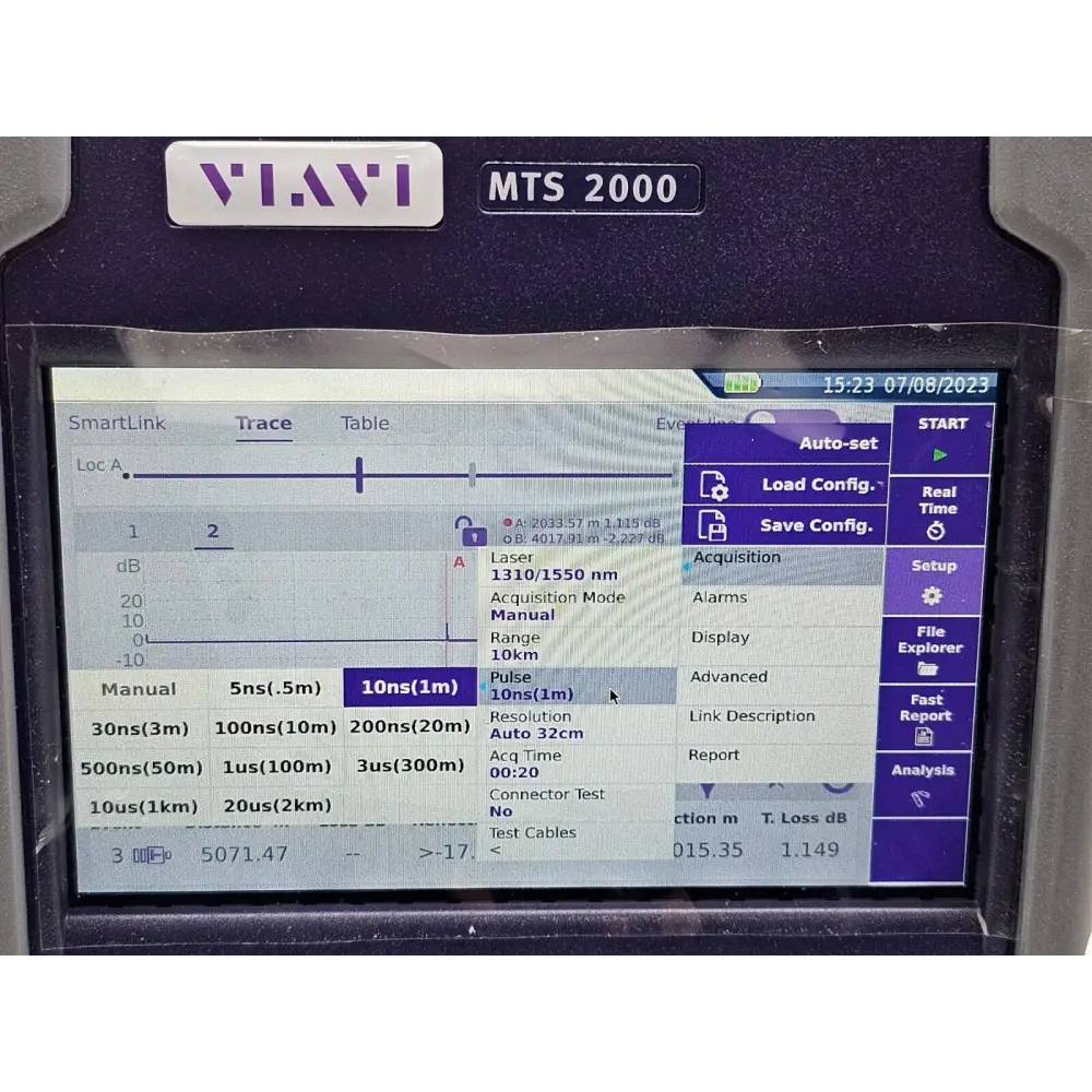 Viavi JDSU MTS 2000 V2 OTDR close-up of unit condition showing like-new cosmetic state