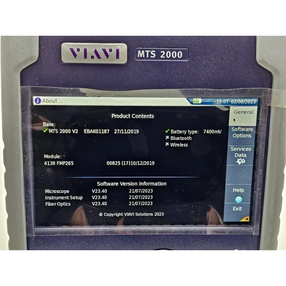 Viavi MTS 2000 V2 OTDR screen displaying PON test results and pass/fail analysis