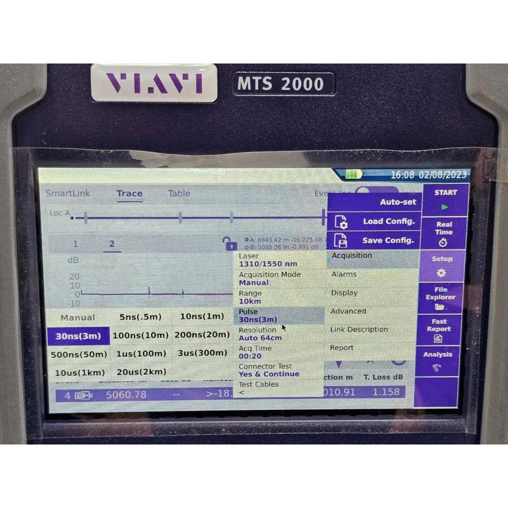 Viavi MTS 2000 V2 OTDR showing software options screen including SMART TEST