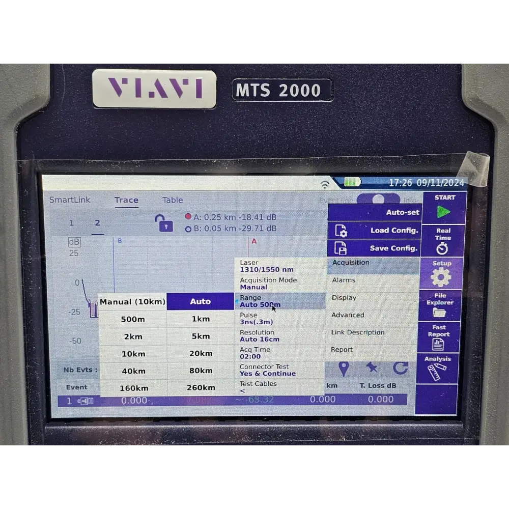 Viavi MTS 2000 V2 left side panel showing battery and charging port