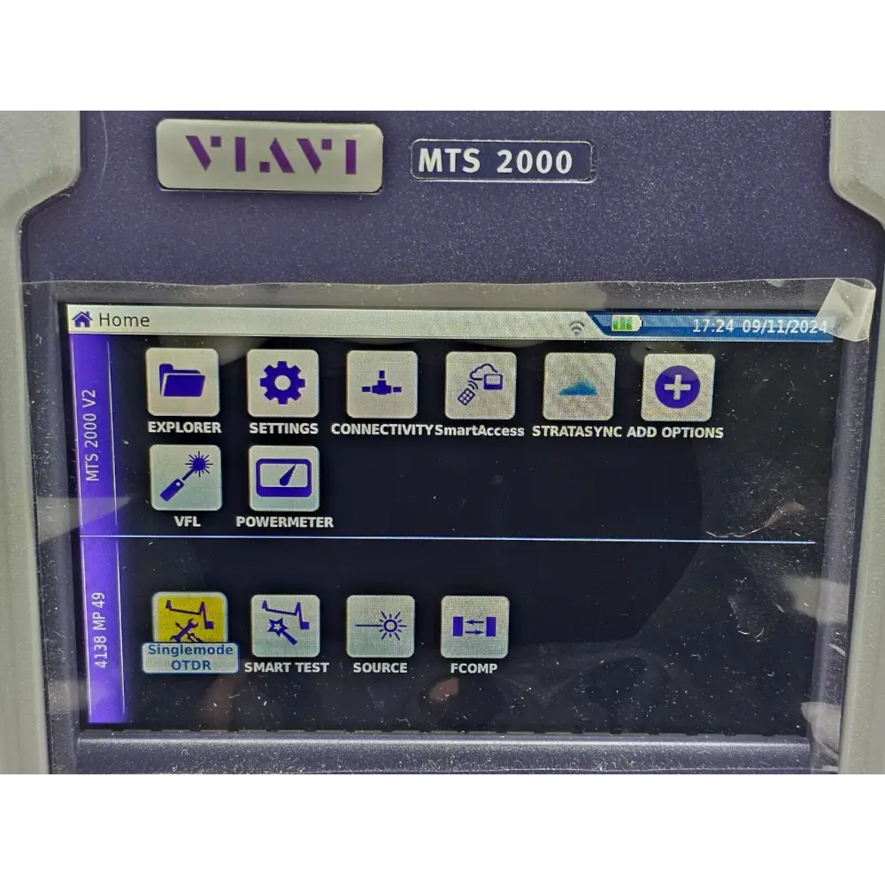 OTDR trace displayed on Viavi MTS 2000 V2 screen during fibre test