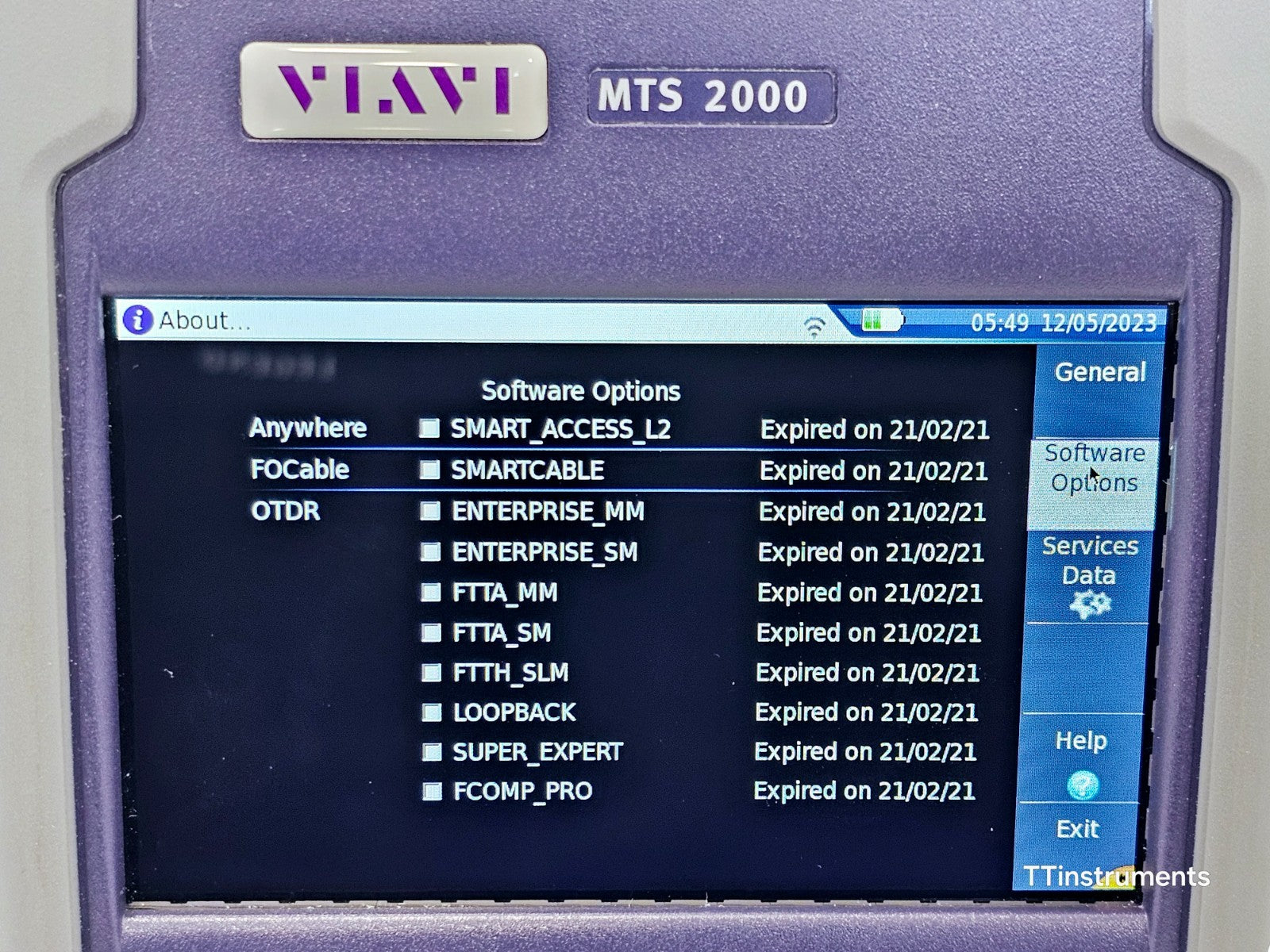 Viavi JDSU MTS 2000 V2 with PM/VFL + 4118FB65 1650 nm 40 dB Filtered OTDR SC-APC