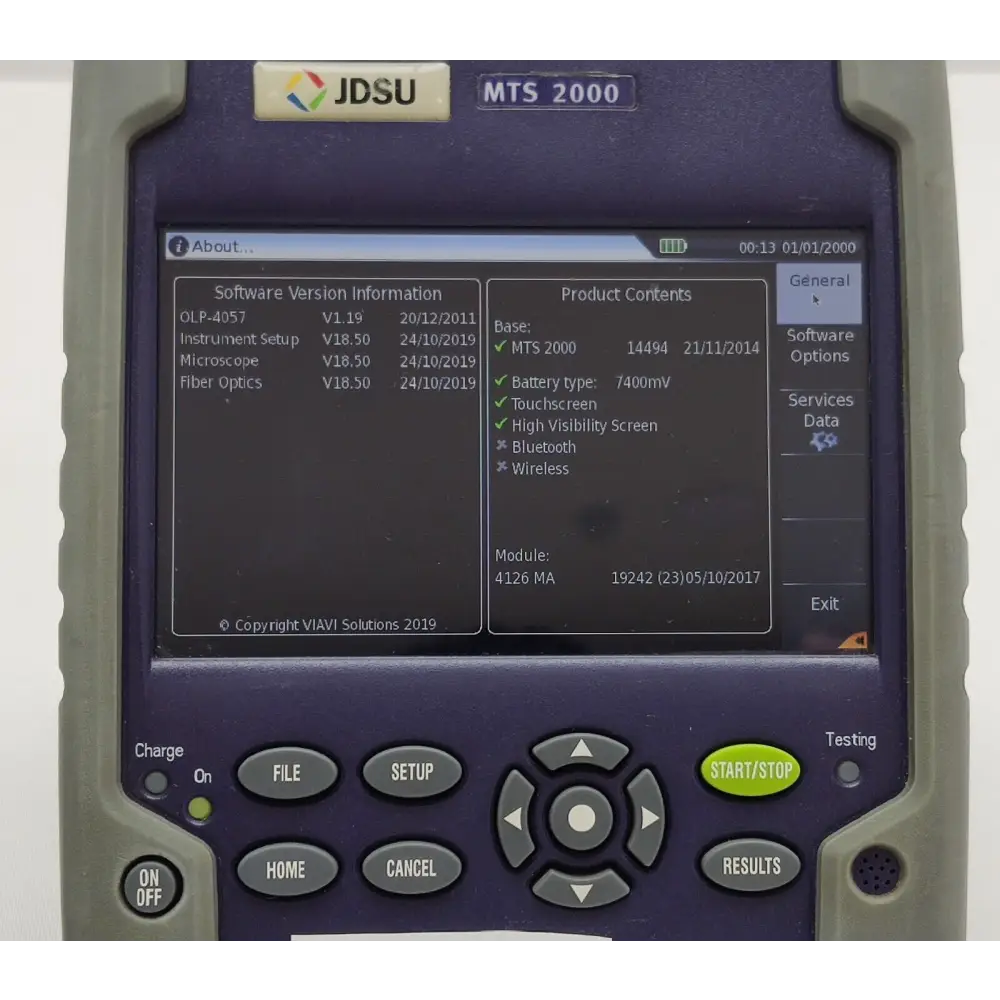Viavi JDSU MTS 2000 left side panel showing module and port layout
