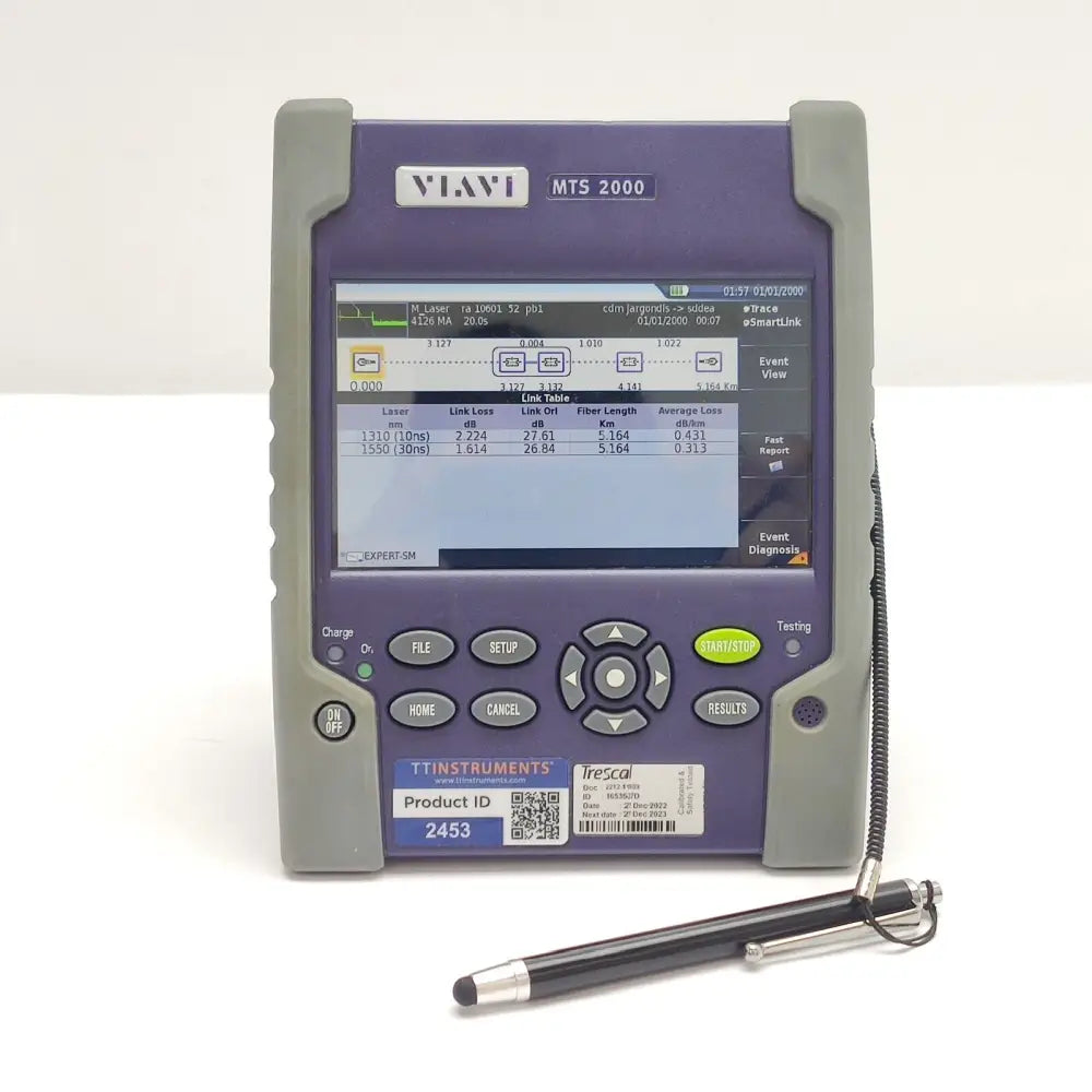 JDSU MTS 2000 touchscreen display showing OTDR measurement interface