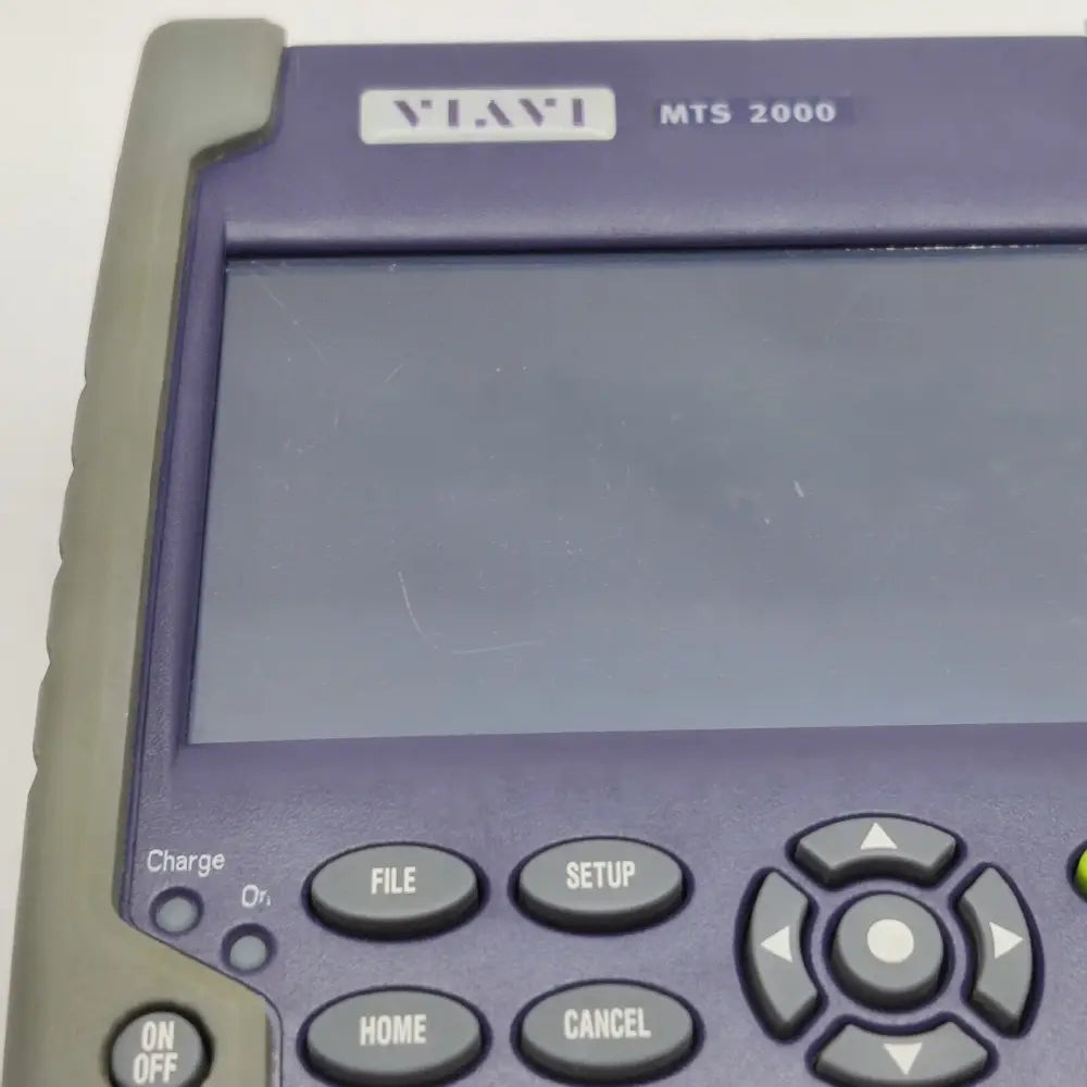 Close-up of screen scratch on JDSU MTS 2000 display, top left to bottom left
