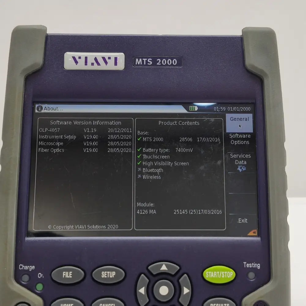 Rear panel of JDSU MTS 2000 mainframe showing connector and label detail