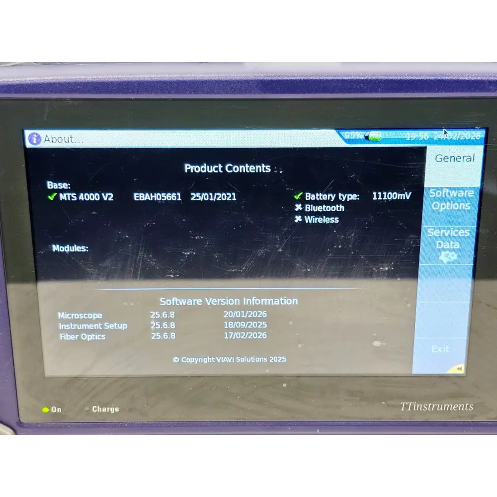 Viavi MTS 4000 V2 mainframe serial number and label detail
