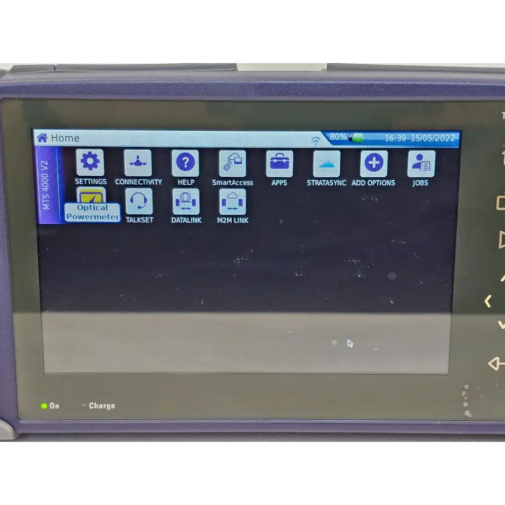 Viavi JDSU MTS 4000 V2 touchscreen interface showing menu screen