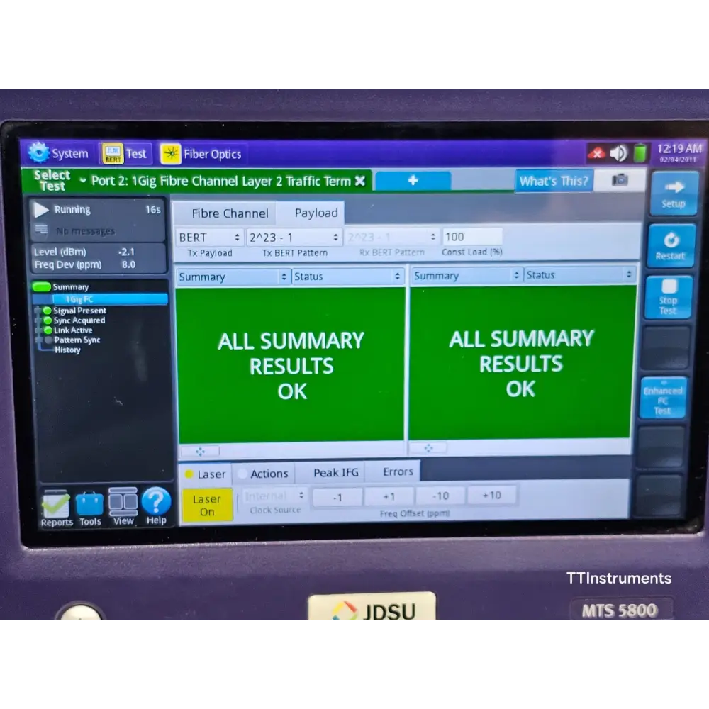 Viavi MTS 5800 v2 loaded options summary screen showing all active licences