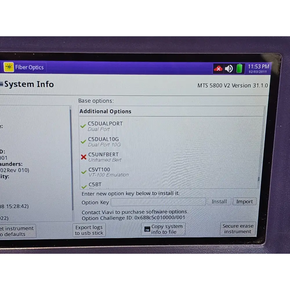 Viavi MTS 5800 v2 showing SDH STM-64 configuration menu