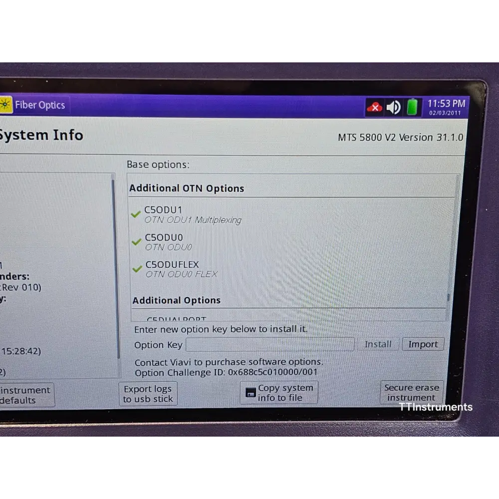MTS 5800 v2 BERT test results screen on 10G interface