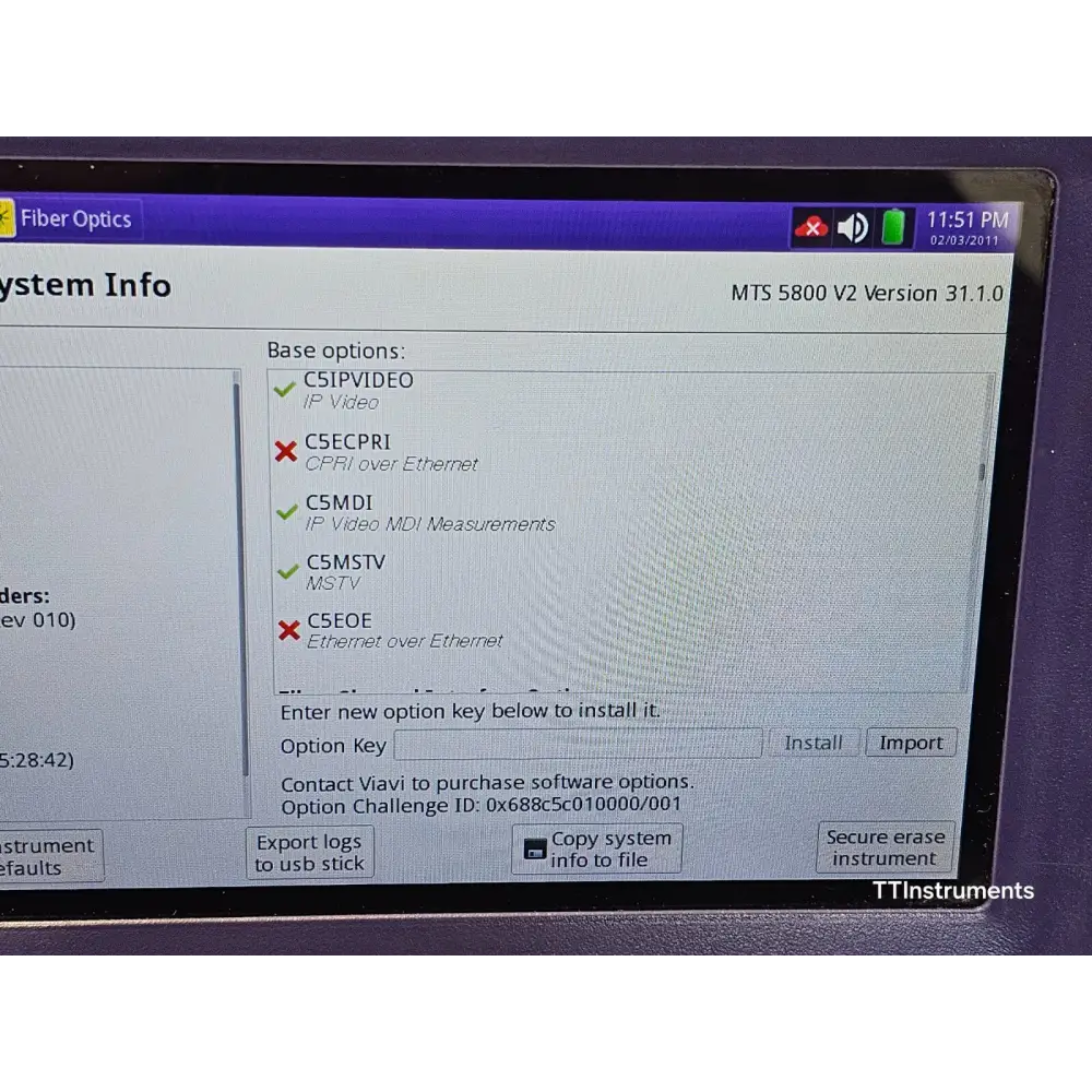 5822P module installed in MTS 5800 v2 mainframe showing optical ports