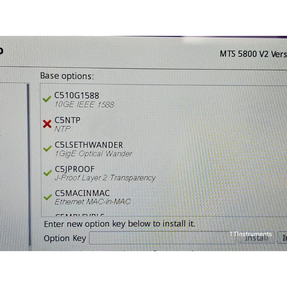 MTS 5800 v2 showing CPRI OBSAI protocol options on instrument display