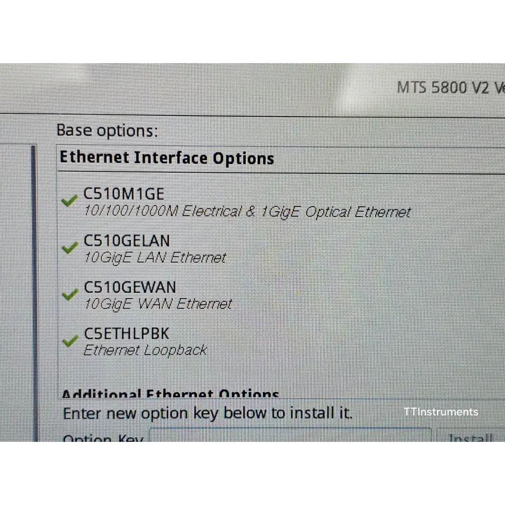 MTS 5800 v2 showing SDH SONET OTN test mode on colour touchscreen