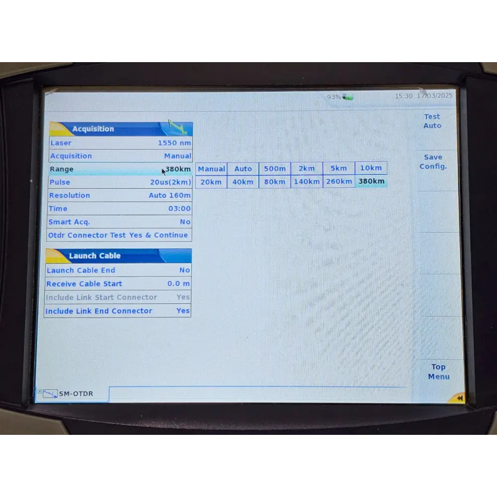 Viavi MTS 6000 OTDR screen displaying singlemode fibre test trace