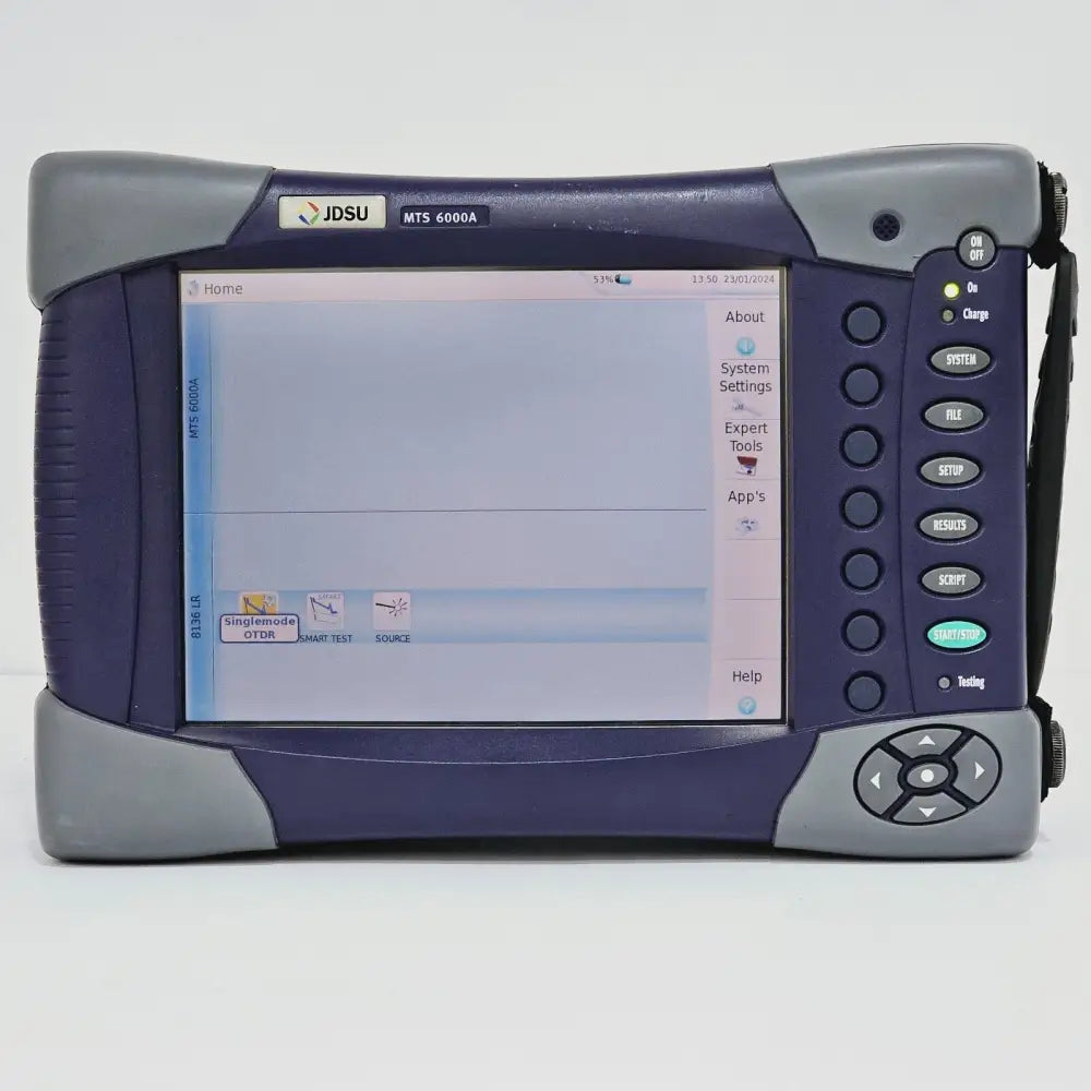 MTS 6000A touchscreen display showing OTDR trace on screen