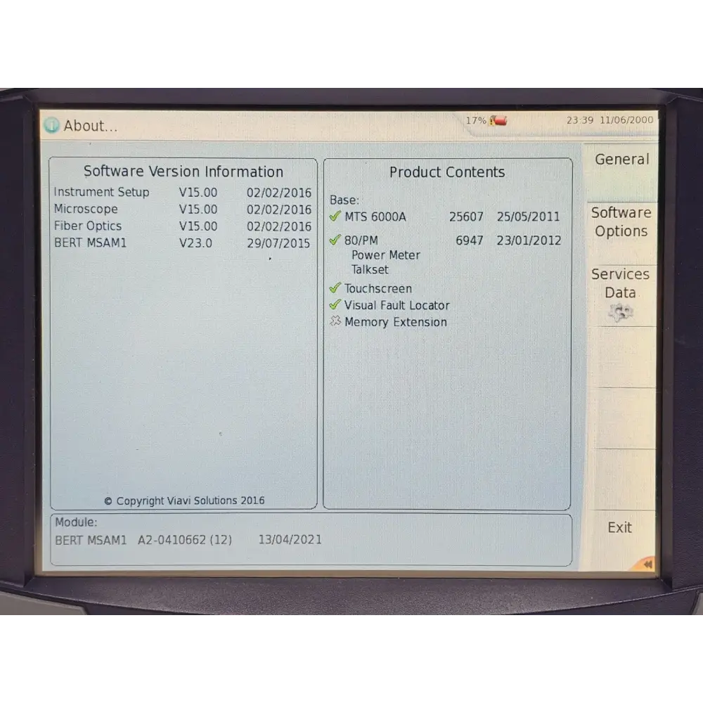 MSAM V1 module label showing 10GigE LAN option on MTS 6000A