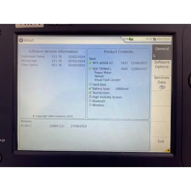 Viavi MTS 6000A V2 OTDR touchscreen display and module interface detail