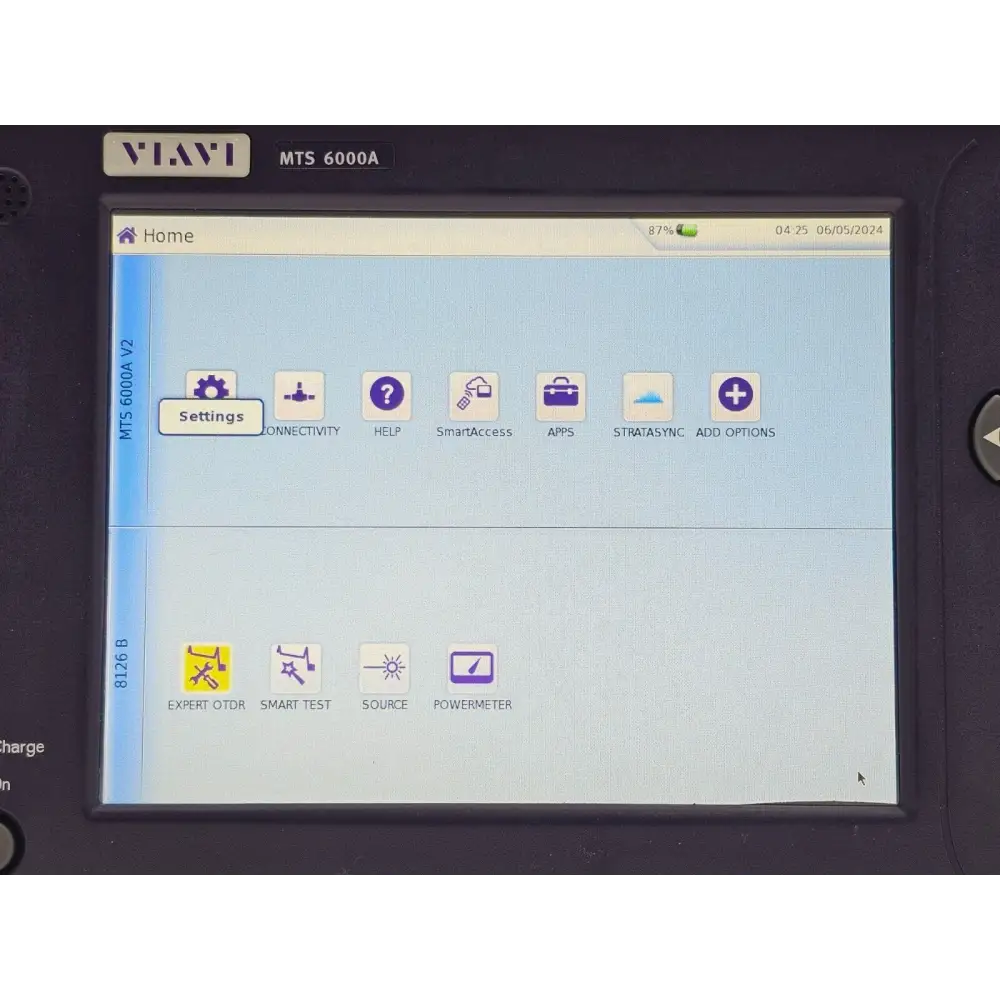 Viavi 8126B SM OTDR module label showing 1310/1550 nm and serial details