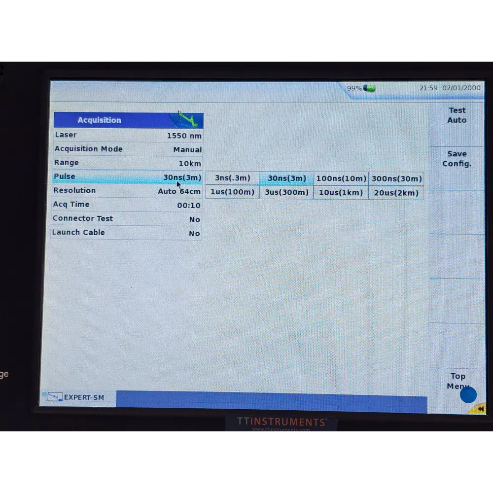 MTS 6000A V2 OTDR displaying single-mode fibre event table on screen