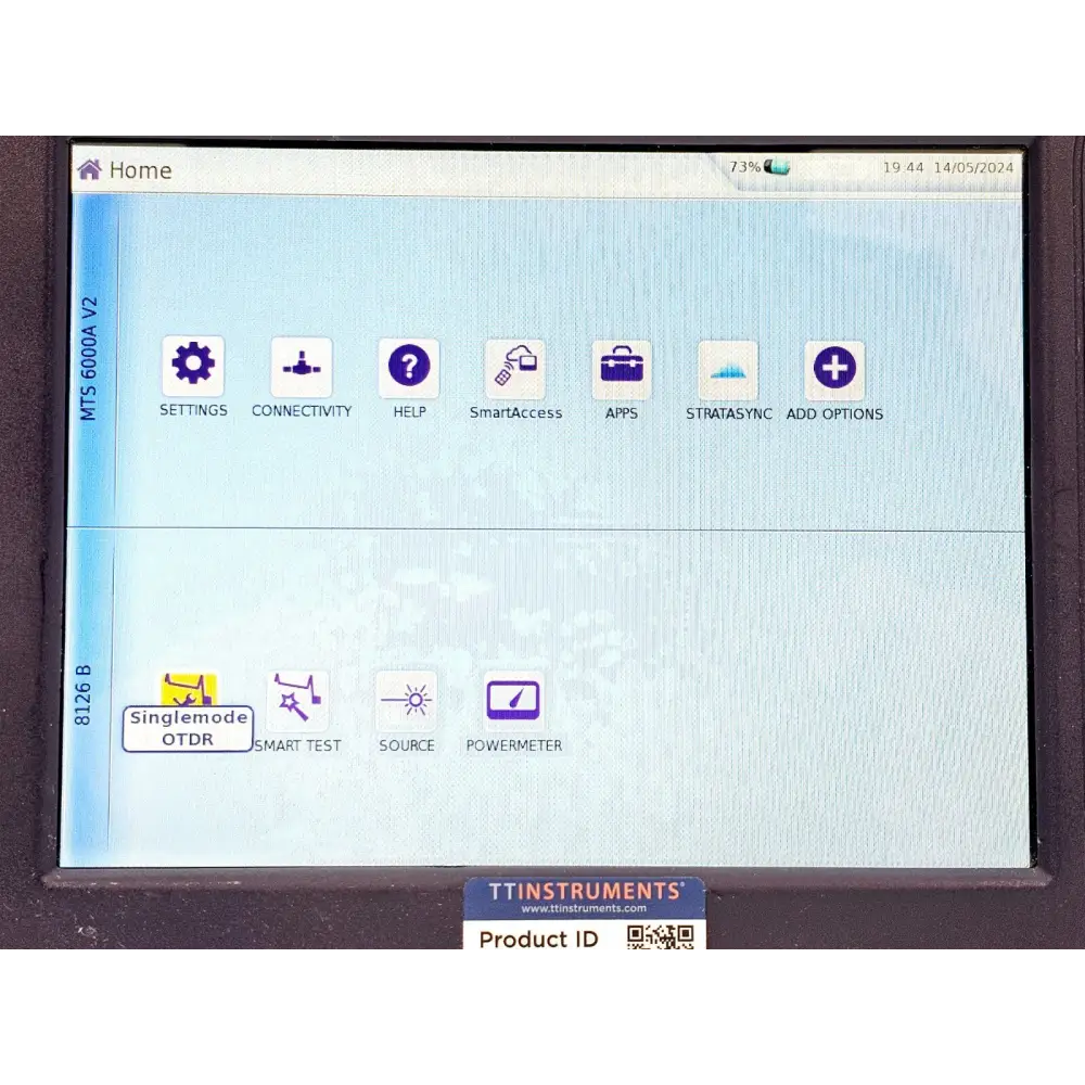 Viavi MTS 6000A V2 mainframe with stylus attached, shown from front-left angle