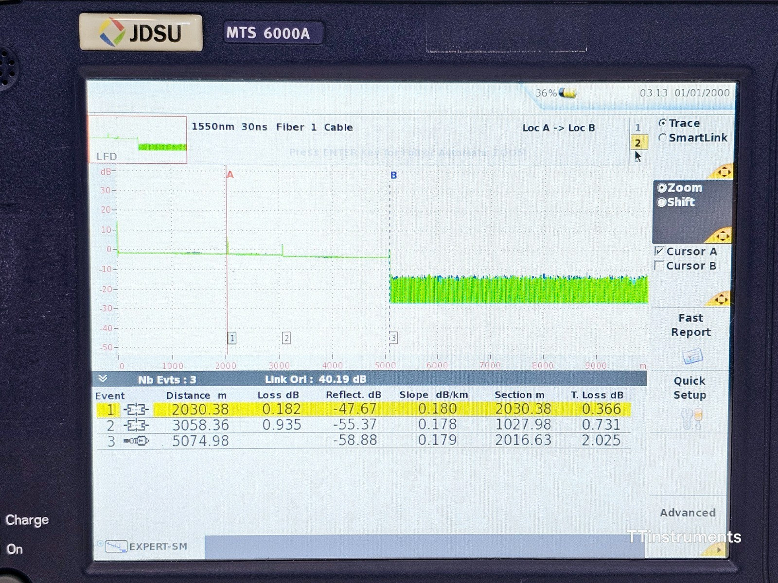 Viavi JDSU MTS 6000A V2 + 8136 B SM OTDR 1310/1550/1625nm