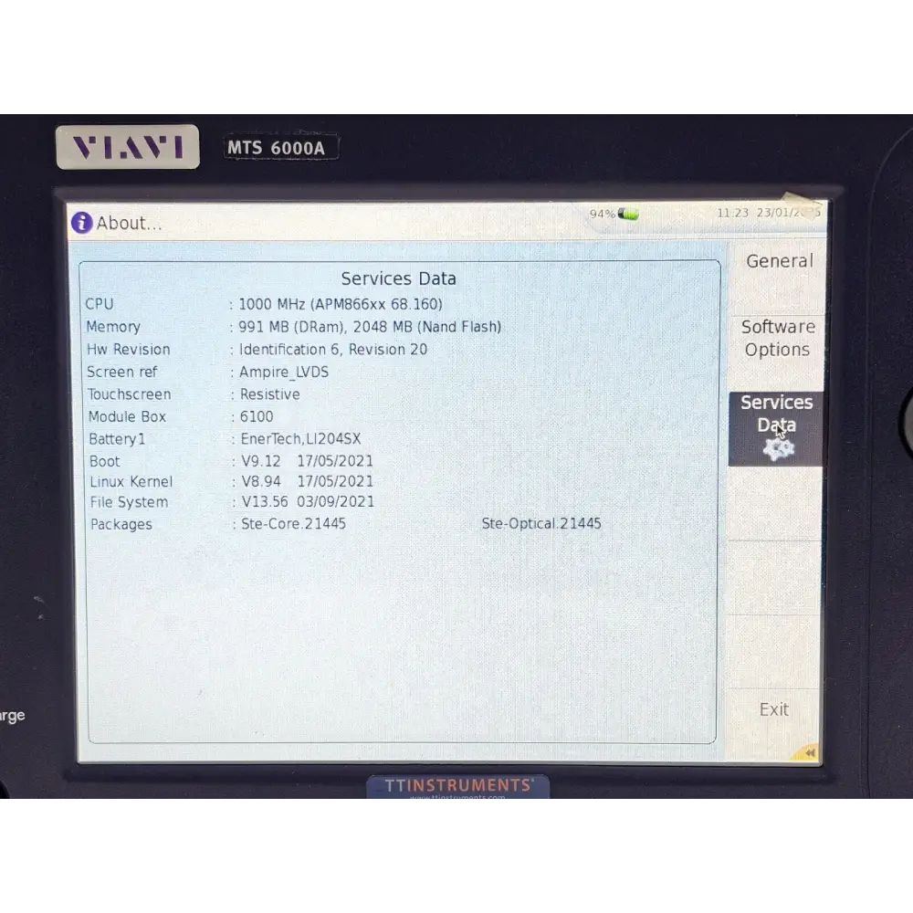 Viavi MTS 6000A V2 USB and Ethernet interface ports on mainframe housing