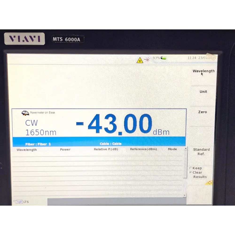 Close-up detail of crack on Viavi MTS 6000A V2 side panel adjacent to module slot