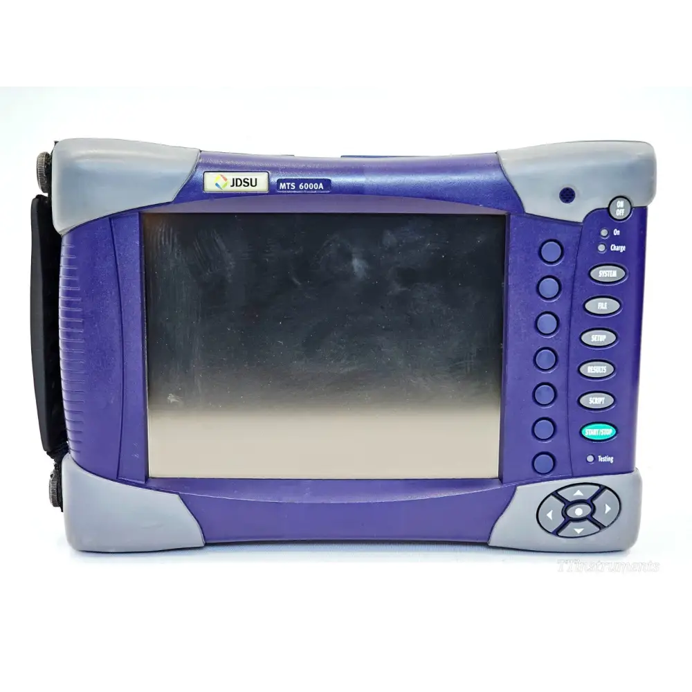 JDSU MTS 6000A front panel close-up showing display, function buttons and directional keypad