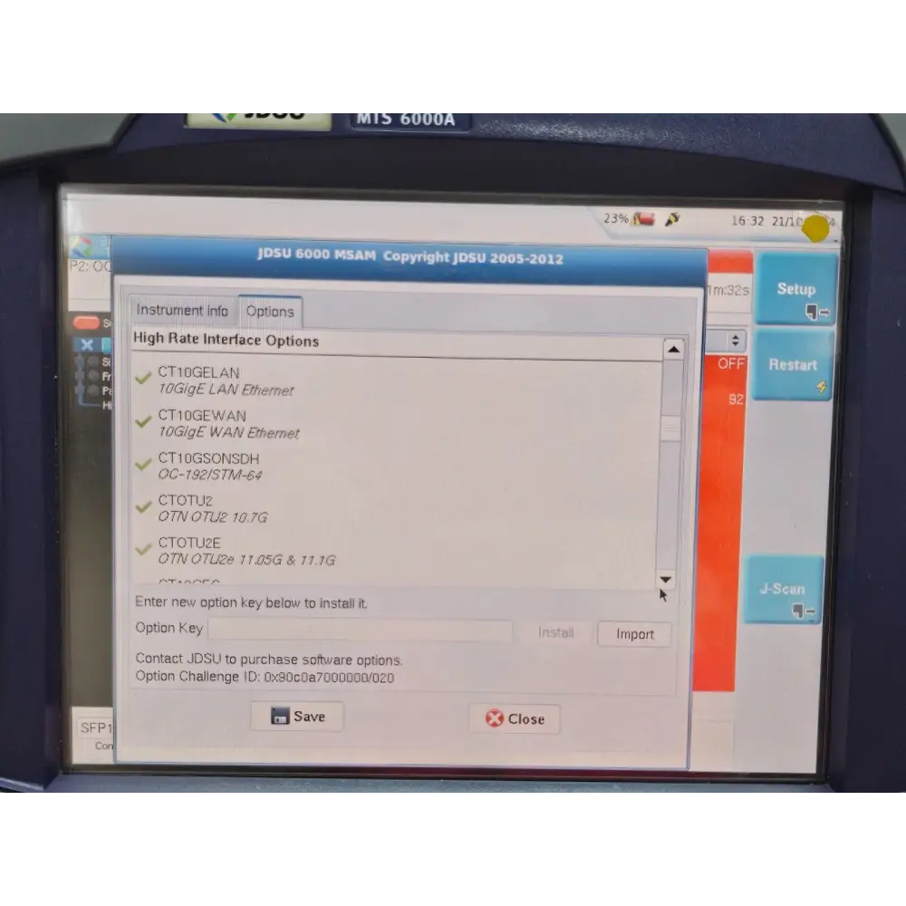 Close-up of MTS 6000A serial number and model label