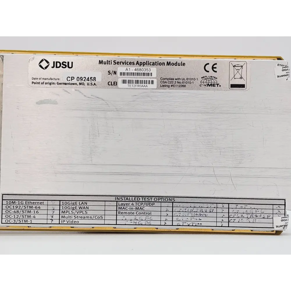 MSAM module options screen listing active OTN and Fibre Channel licences