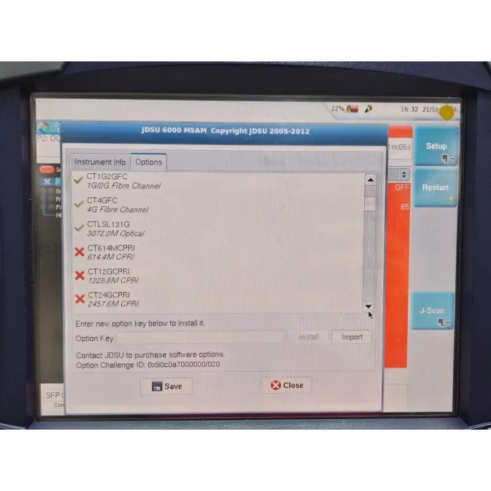 Viavi MTS 6000A with MSAM module displaying Fibre Channel BERT results
