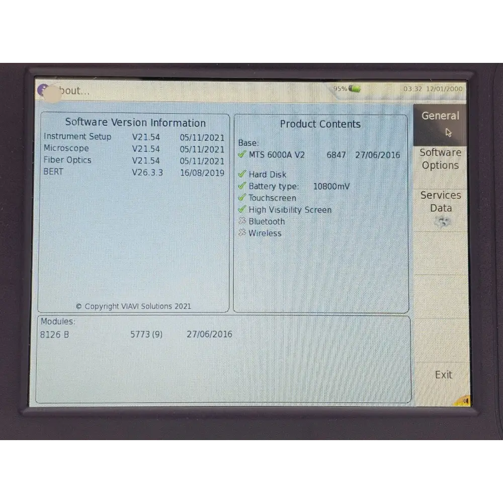 Viavi MTS 6000A V2 mainframe bottom view with product label