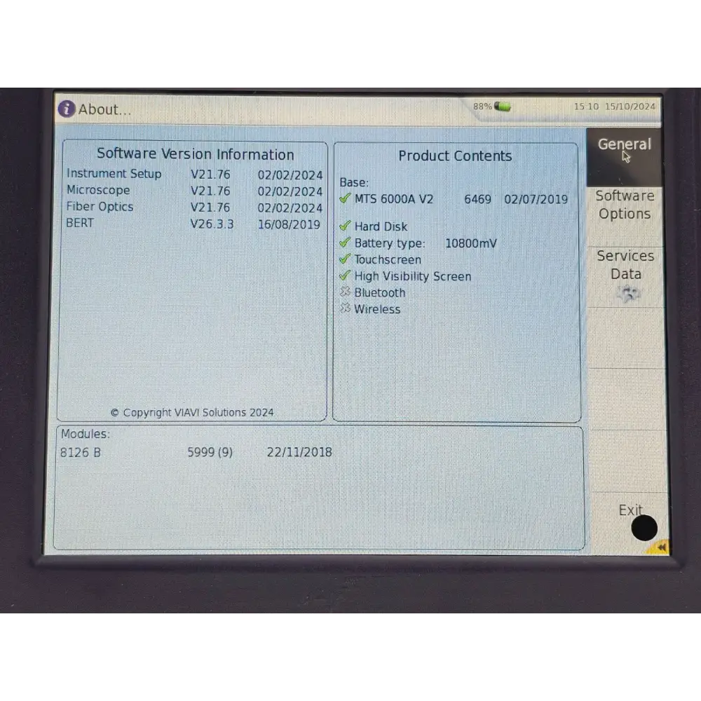 Viavi MTS 6000A V2 power meter software screen