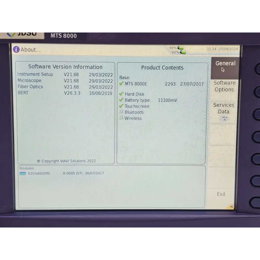 OSA-500RS module serial number and calibration label detail
