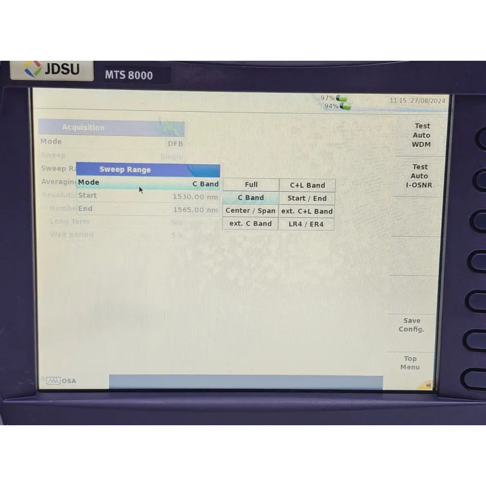 Calibration report advisory detail for Viavi MTS 8000e OSA-500RS unit