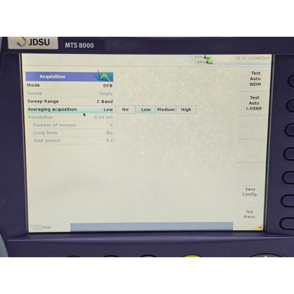 Viavi MTS 8000e V2 with OSA-500RS showing OSNR measurement screen