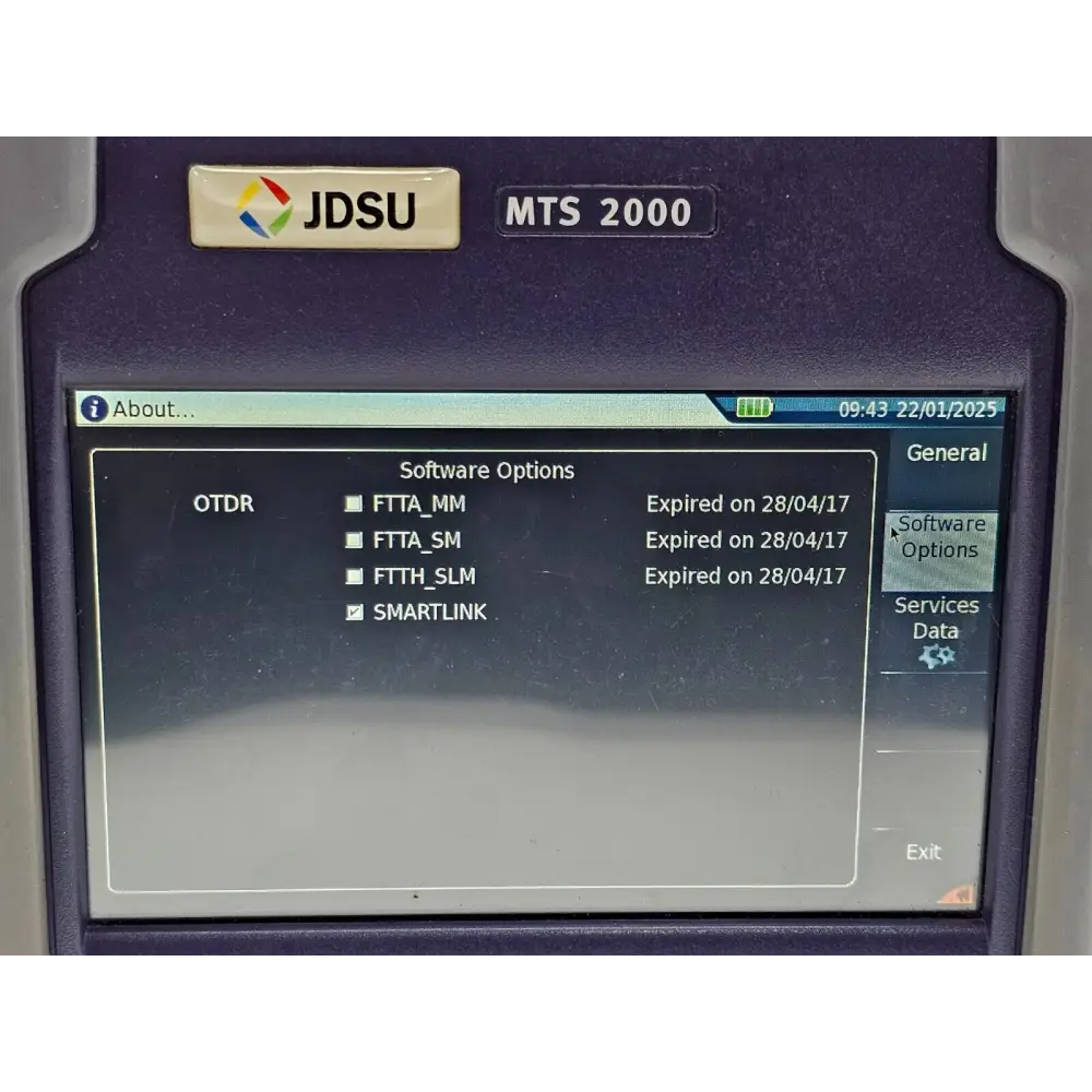 Viavi MTS-T-BERD 2000 touch screen powered on showing boot screen