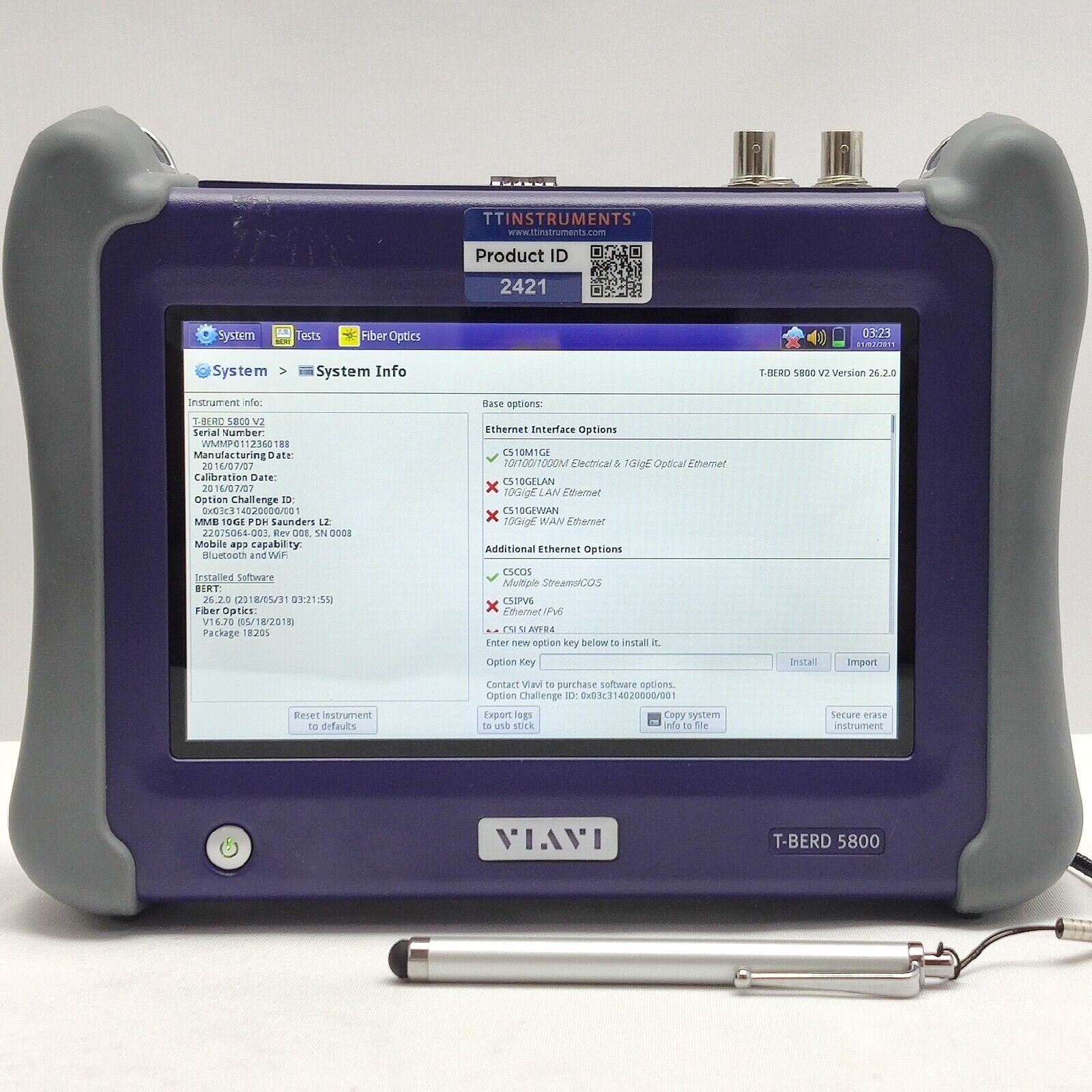 Viavi JDSU MTS T-BERD 5800 V2 w/ 5811P Ethernet Tester 1GigE Optical Electrical