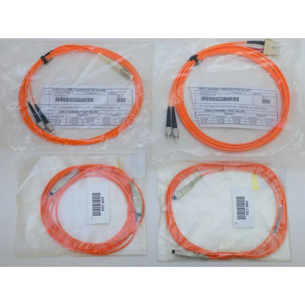 Viavi NGC_AD_EF_MM1 reference cables — FC-LC duplex, FC-SC duplex, SC-SC, and SC-LC orange multimode 62.5/125 LSZH