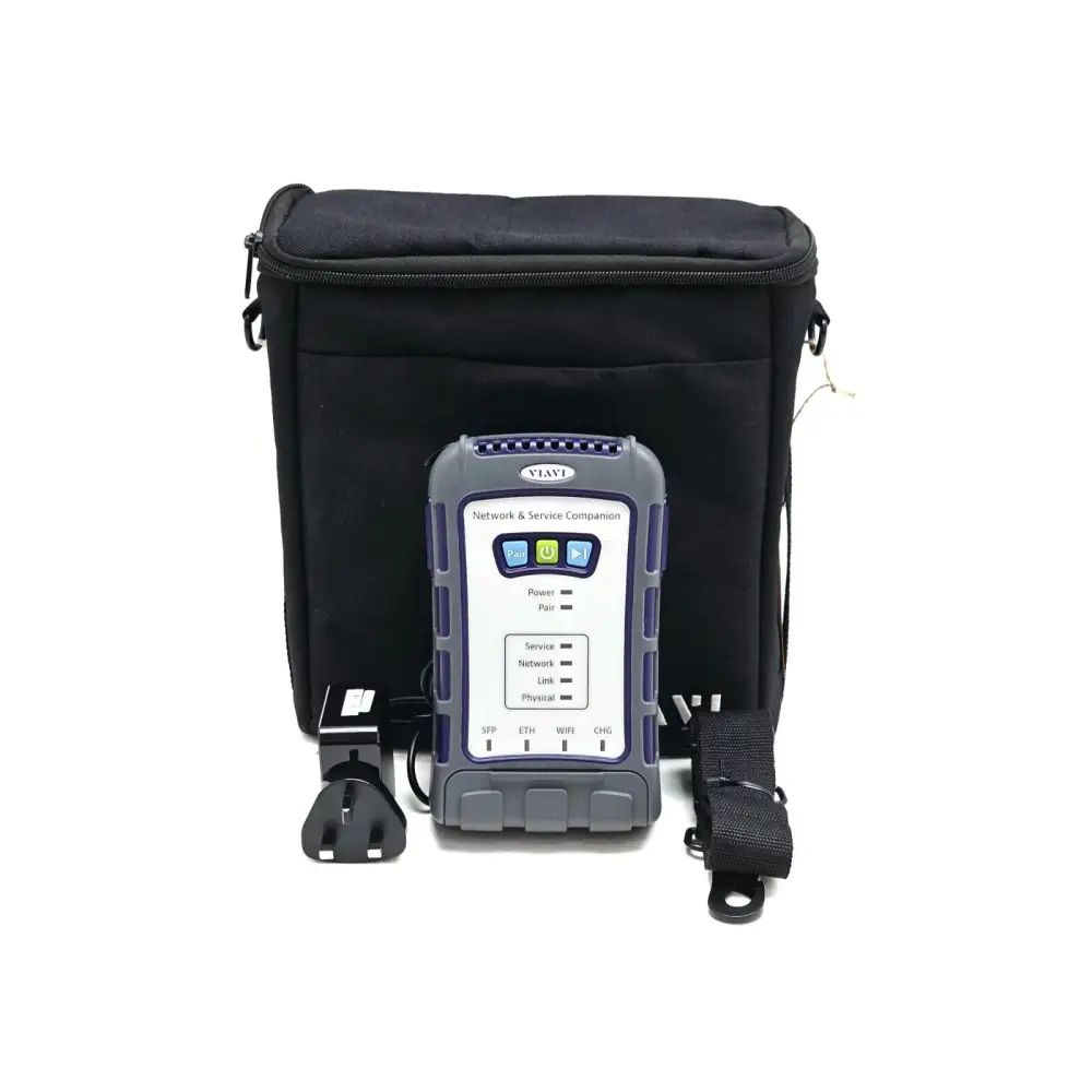Viavi JDSU NSC-100 Network Service Companion front view with carry bag and power adapter