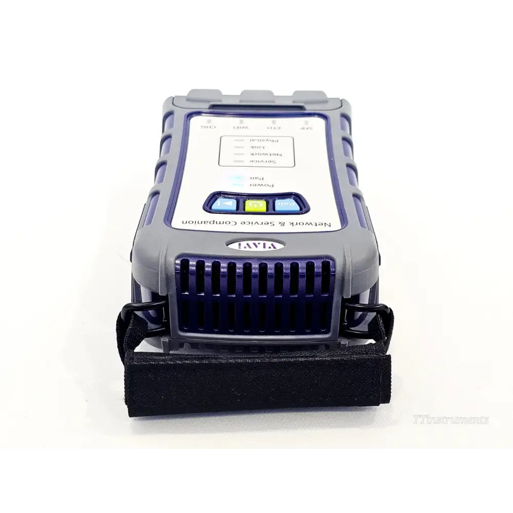 VIAVI NSC-100 top-end view showing ventilation grille and hand strap attachment, landscape orientation