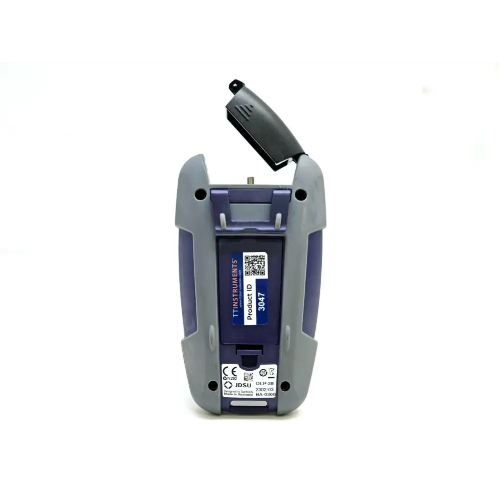 Viavi OLP-38 power meter rear panel showing battery compartment and label