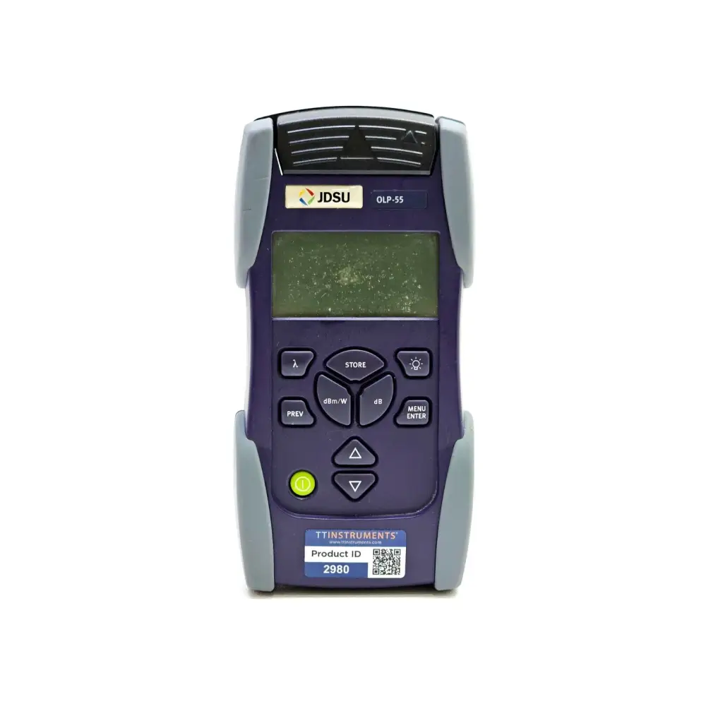 JDSU OLP-55 BN 2277/01 front face showing cosmetic screen marks on LCD display and keypad layout