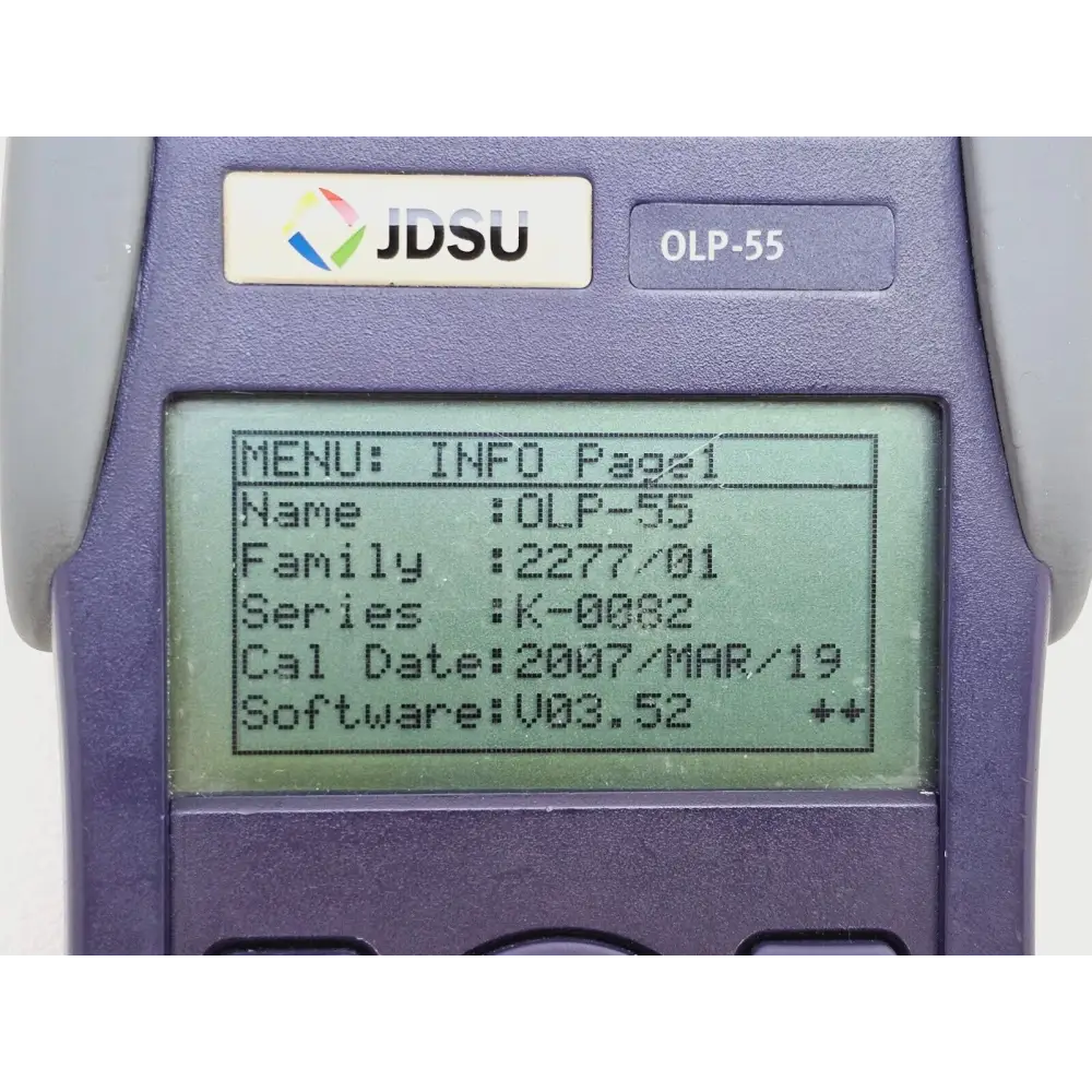 Viavi JDSU OLP-55 bottom view showing model and serial number label