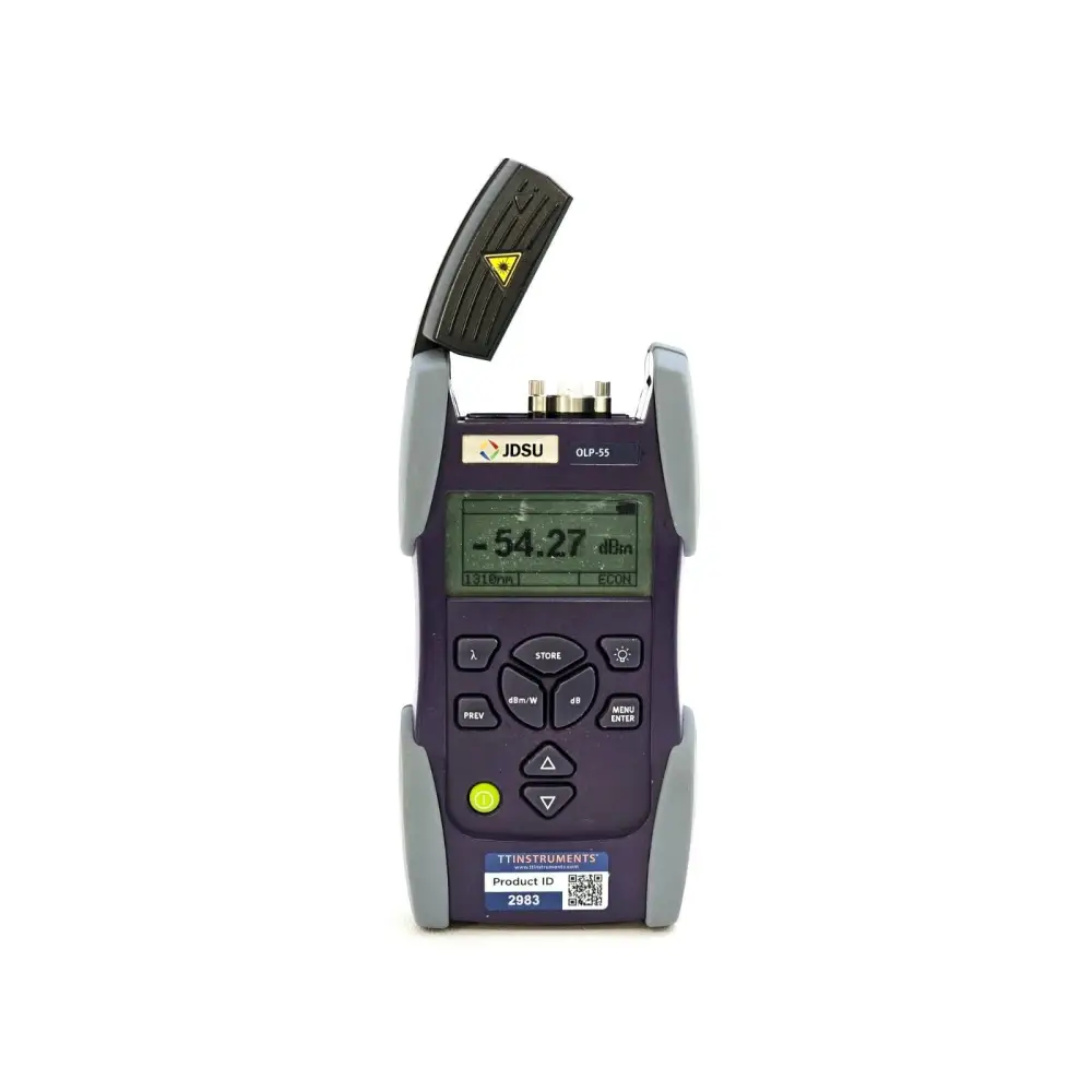 JDSU OLP-55 optical power meter front view displaying -54.27 dBm reading at 1310nm with ECON mode active