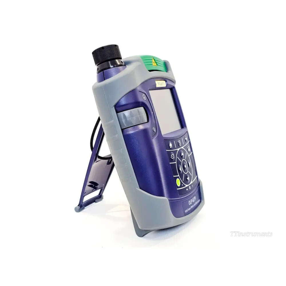 VIAVI OLP-87P side profile view with microscope probe port, kickstand deployed and OLP-87P label visible