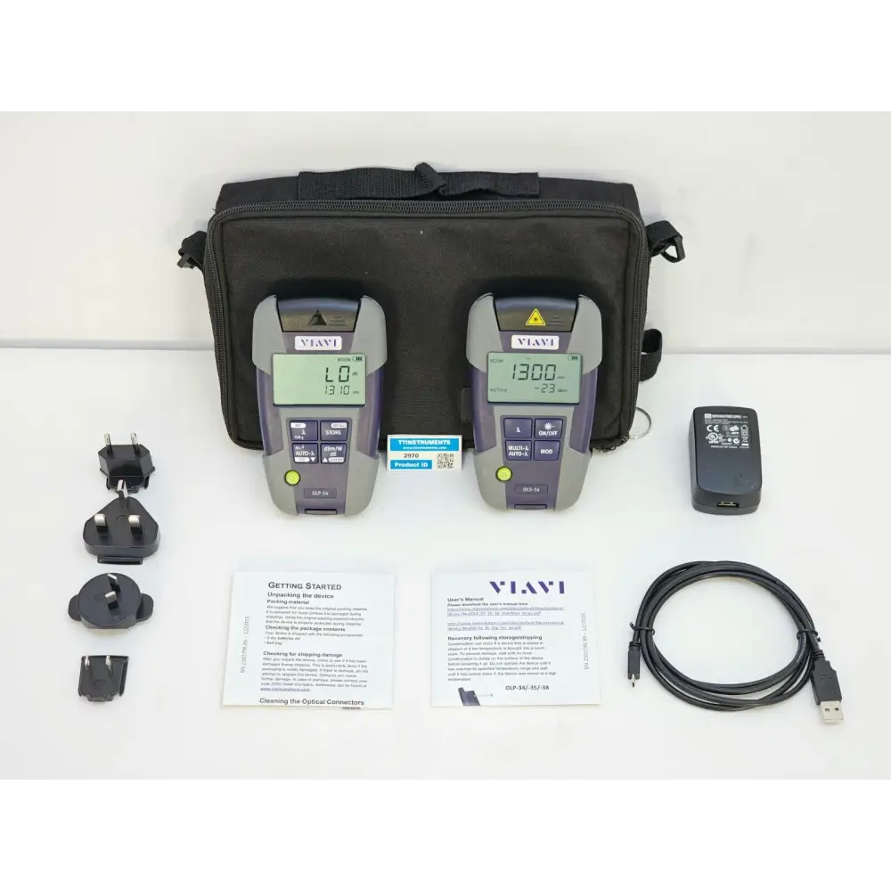 Viavi JDSU OMK-34 optical test kit showing OLP-34 power meter and OLS-34 light source
